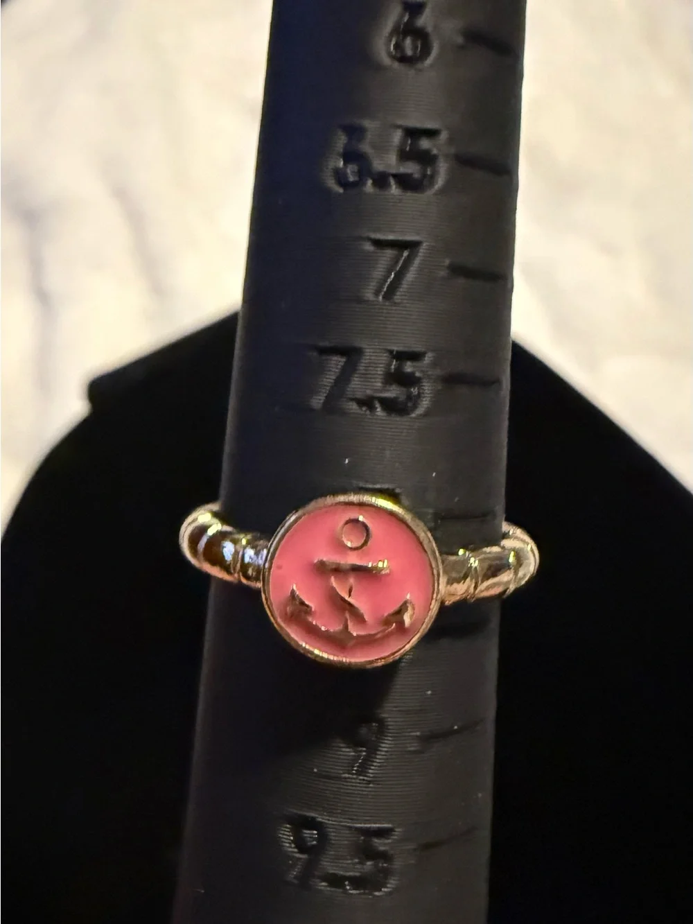 Gold-Tone Pink Anchor Enamel Ring